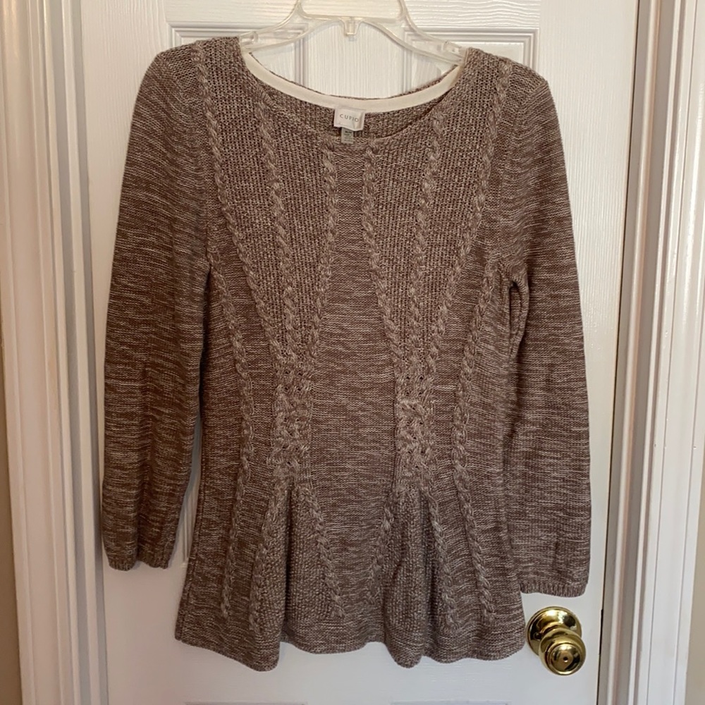 Cupid women’s sweater Size Medium. Long sleeves, cinched waist, cable detailing